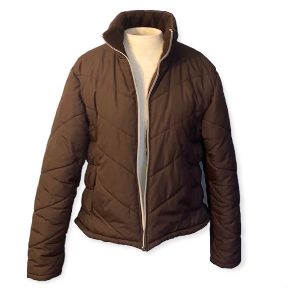 KC Collections Womens Puffer Jacket Brown XL full zip - Picture 1 of 9